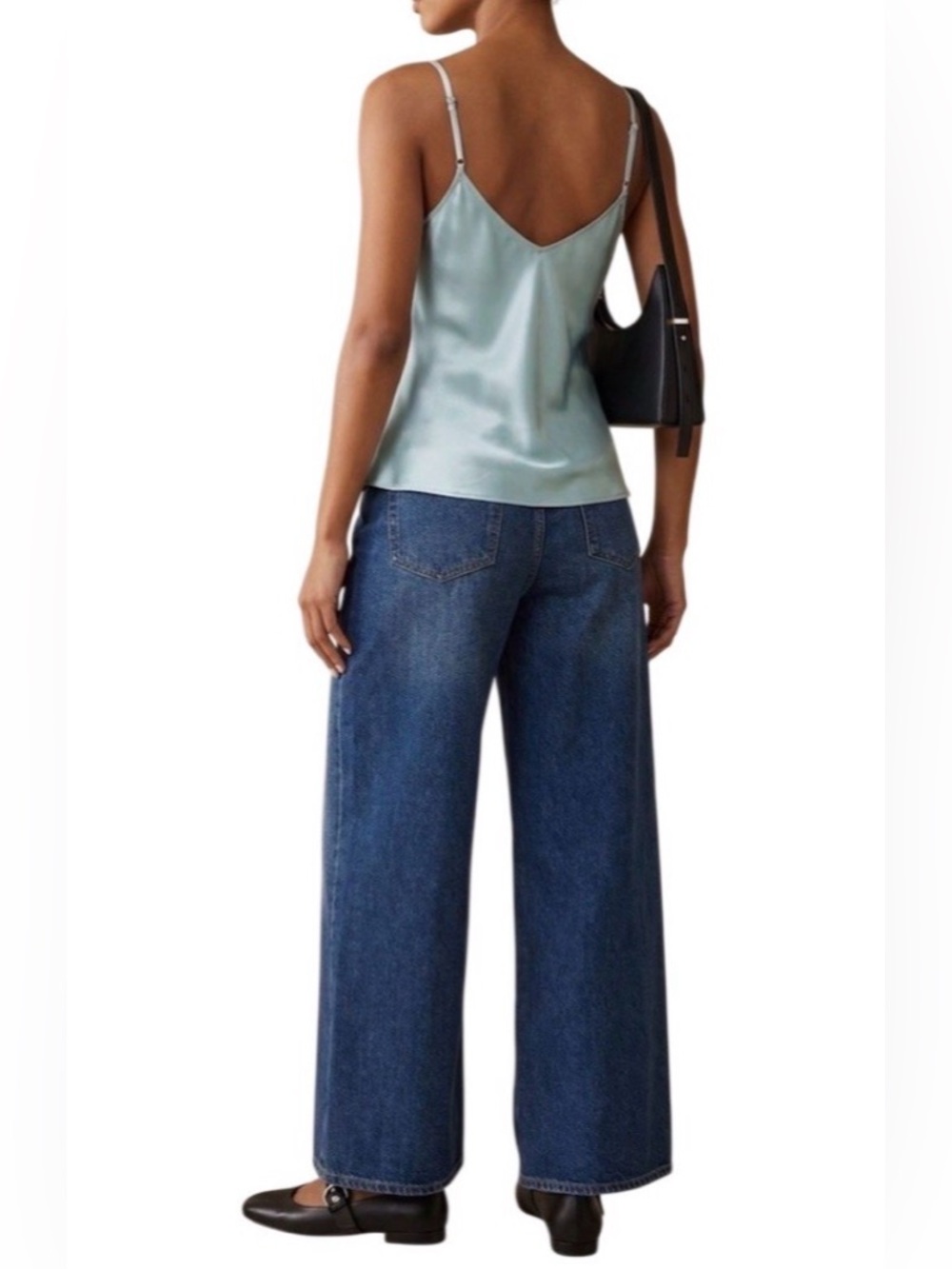 Satin Silky Blue Camisole Tank Blouse L Minimalist Party Summer Business Casual - Picture 4 of 8